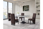 D12 DINING TABLE AND 4 D12 BROWN DINING CHAIRS